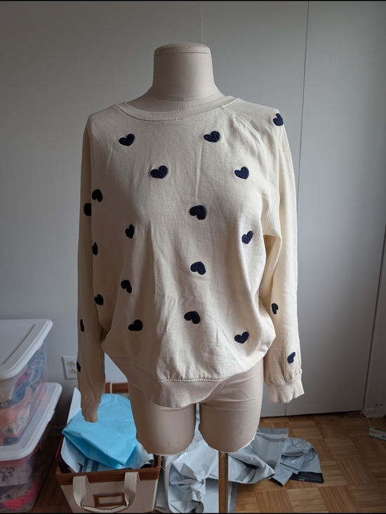 ICHI Sweaters - Cream Heart-Print Crewneck Sweater